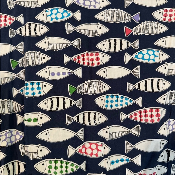 Unique Vintage Navy & Rainbow Fish Print Flare Dress, size large - Picture 4 of 6